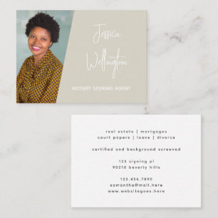 Modern Beige Signature Script Notary Lawyer Photo Business Card