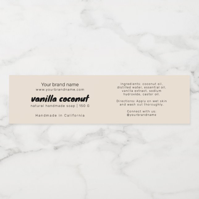Modern beige soap packaging ingredients label (Single Label)