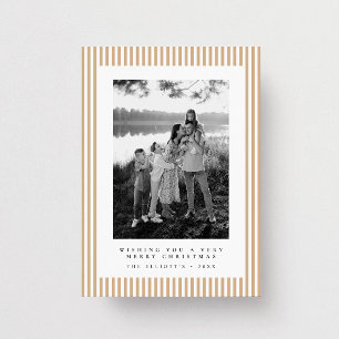 Modern Beige Stripe Family Photo Christmas Holiday Card