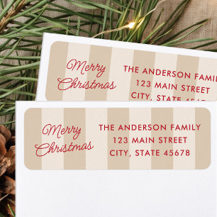 Modern Beige Stripes Christmas Return Address