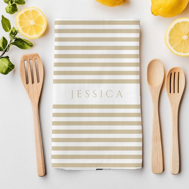 Modern Beige Stripes Patter Name Kitchen Towel (Modern Beige Stripes Patter Name Kitchen Towel)