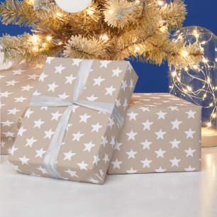 Modern beige tan white stars pattern gift wrapping paper