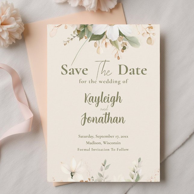 Modern Beige Watercolor Floral Wedding Save The Date (Creator Uploaded)