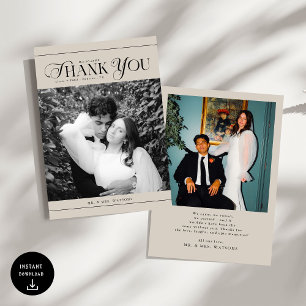 Modern Beige Wedding Photo Thank You Card