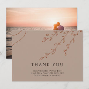 Modern Beige Wedding Thank You Card with Photo