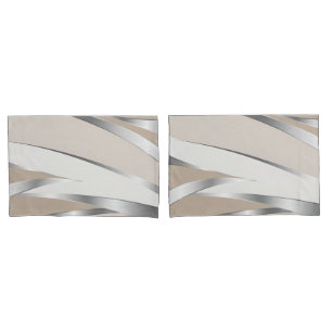 Modern Beige, white and silver abstract  Pillowcase
