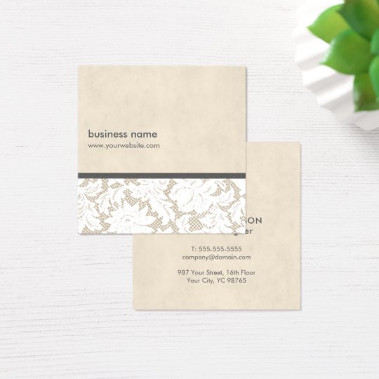 Modern Beige White Lace Pattern Interior Designer Square Business Card