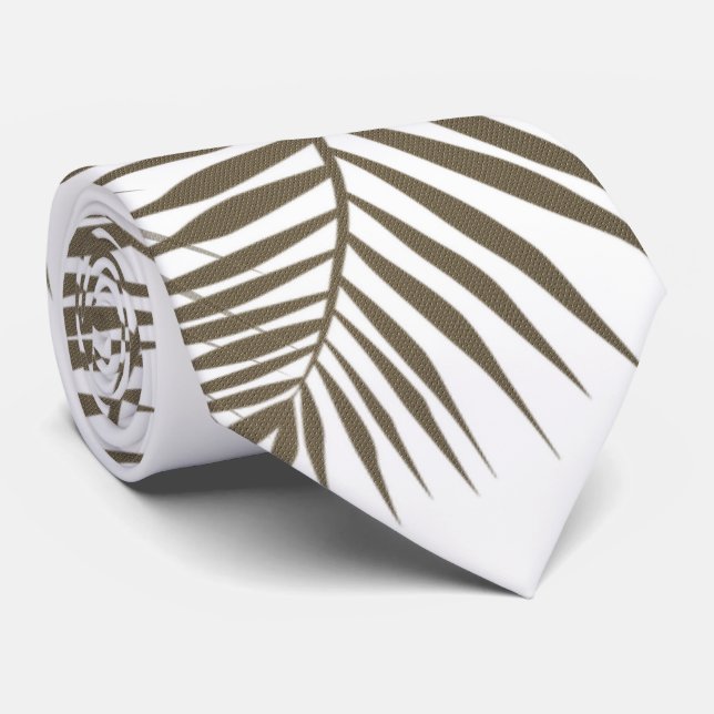 Modern Beige & White Palm Leaves  Tie (Rolled)