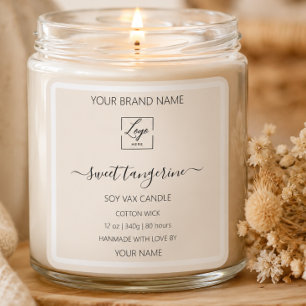 Modern beige white Personalized Candle Label