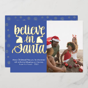 Modern Believe in Santa Photo Foil Holiday Card