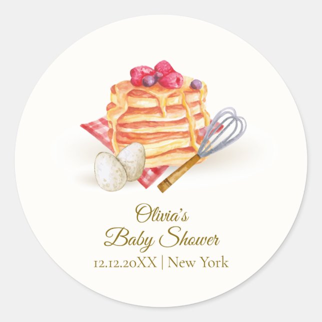 Modern Berry Pancake Egg Whisk Brunch Baby Shower  Classic Round Sticker (Front)