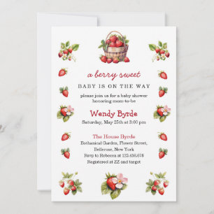 Modern Berry Sweet Baby Shower Strawberries Invitation