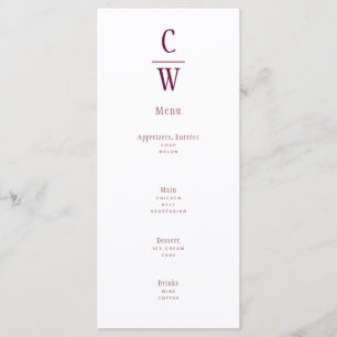Modern Berry Wine Wedding Monogrammed Menu