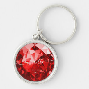 Modern Best Bridesmaid Ever Monogram Name Ruby  Keychain