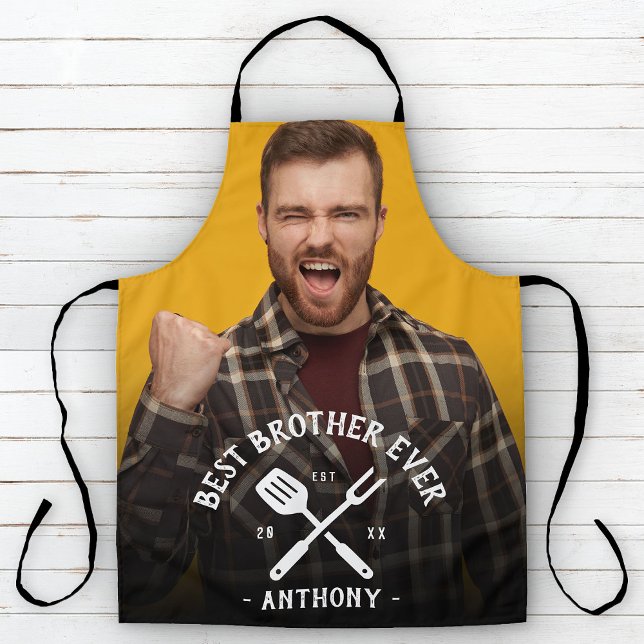 Modern Best BROTHER Ever Cool Name Photo Men's Apron (Creator Uploaded)