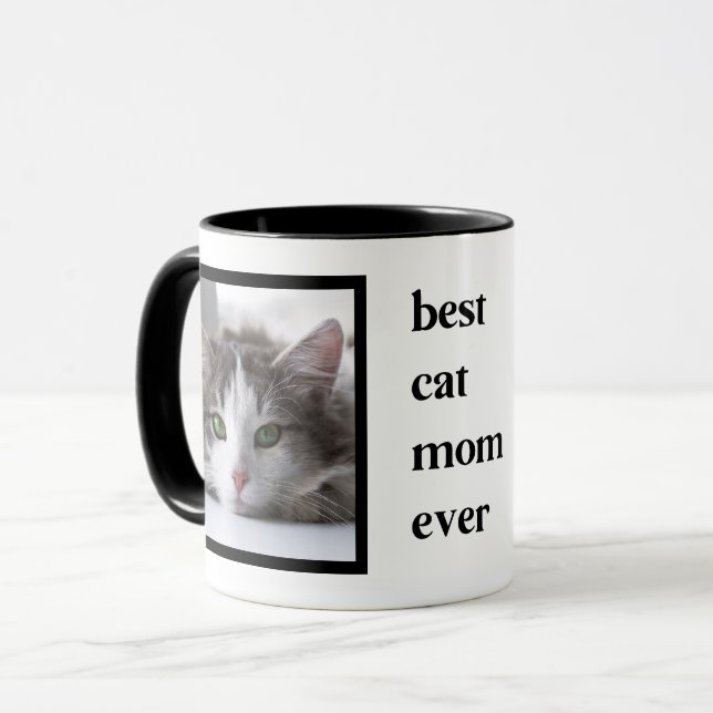 Modern Best Cat Mom Ever Quote 2 Photo Mug (Front Left)
