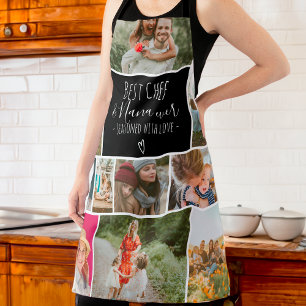 Modern Best chef grandma photo collage grid black Apron