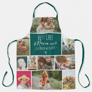 Modern Best chef grandma photo collage grid green Apron