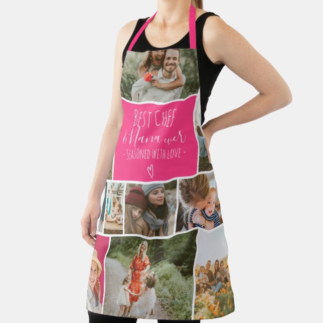 Modern Best chef grandma photo collage grid pink Apron (Insitu)