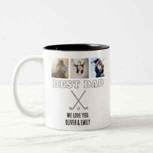Modern Best Dad 3 Photo Collage Keepsake Golf Two-Tone Coffee Mug