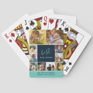 Modern best dad blue photos collage grid template playing cards