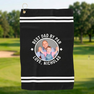 Modern Best Dad By Par Personalized Photo Black Golf Towel