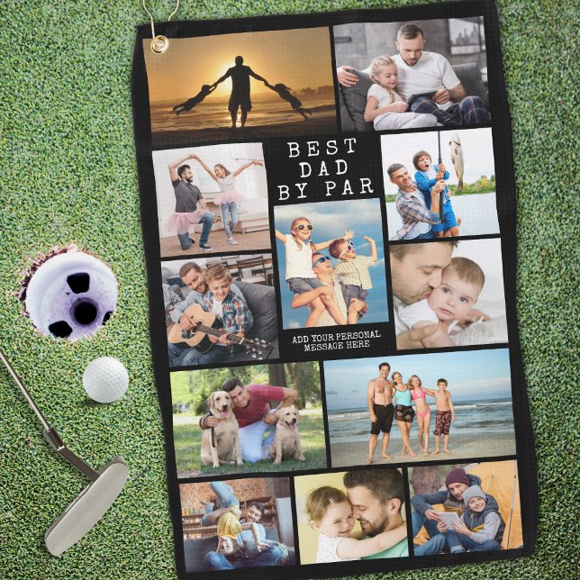 Modern BEST DAD BY PAR Photo Collage Personalized Golf Towel (Creator Uploaded)