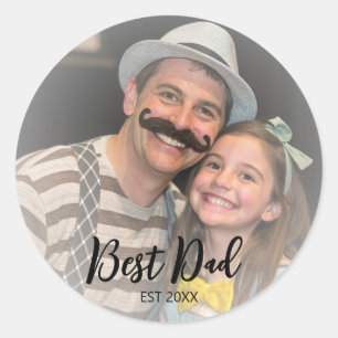 modern best dad custom photo classic round sticker