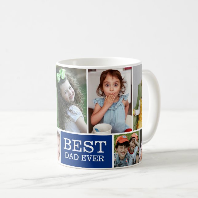 Modern Best Dad Ever 10 Photo Collage Blue Coffee Mug (Front Right)