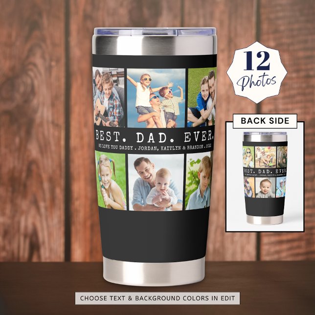 Modern BEST DAD EVER 12 Photos Personalized Insulated Tumbler (Creator Uploaded)