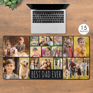 Modern Best Dad Ever 15 Photo Collage Custom Desk Mat