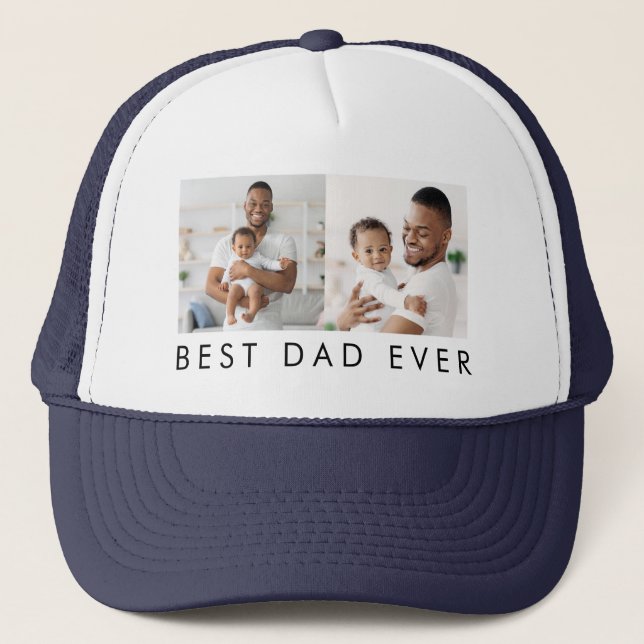 Modern Best Dad Ever 2 Photo Trucker Hat (Front)