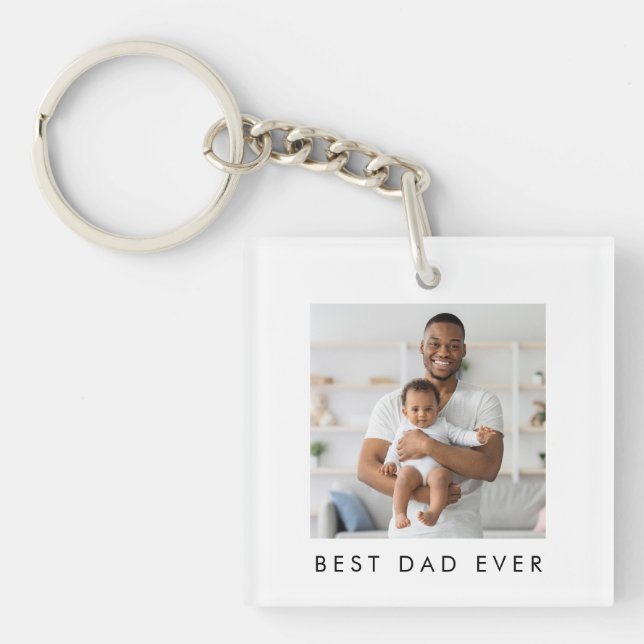 Modern Best Dad Ever 2 Photos Keychain (Front)