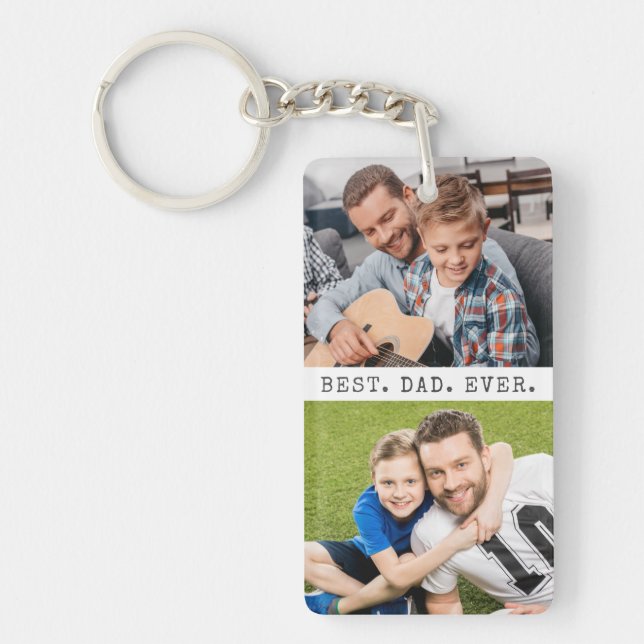 Modern BEST DAD EVER 2 Photos Personalized Keychain (Front)
