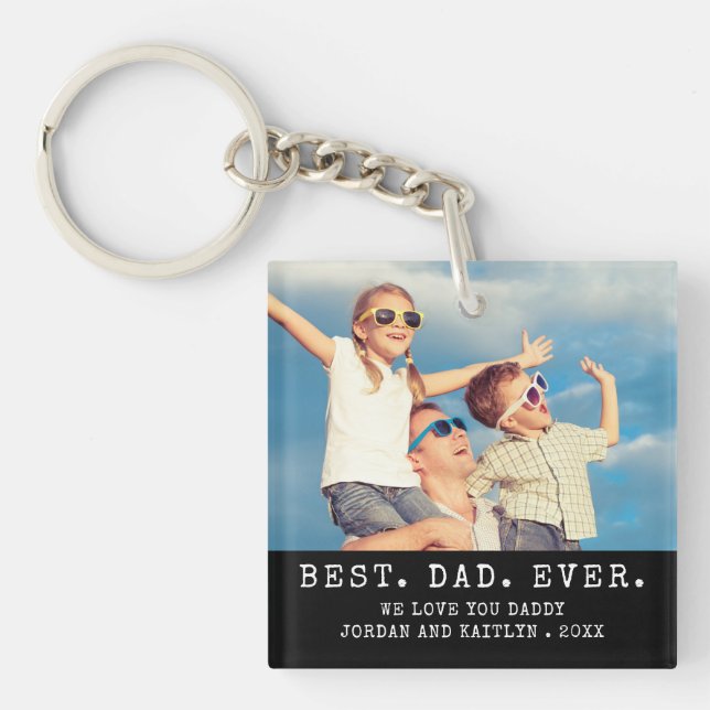 Modern BEST DAD EVER 2 Photos Personalized Keychain (Front)
