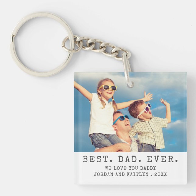 Modern BEST DAD EVER 2 Photos Personalized Keychain (Front)