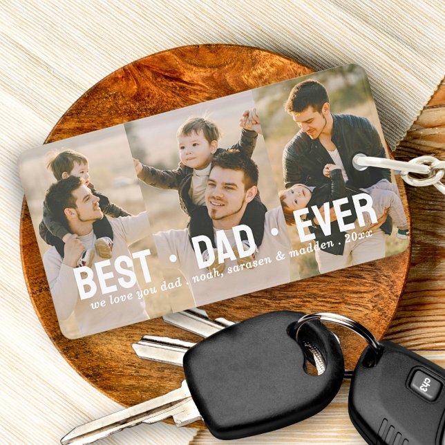 Modern Best Dad Ever 3 Photo Collage Custom Keychain (Creator Uploaded)