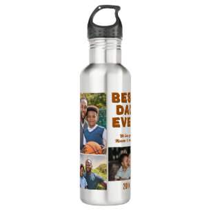 Modern Best Dad Ever 3 Photo Collage Father's Day  710 Ml Water Bottle