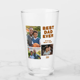 Modern Best Dad Ever 3 Photo Collage Father's Day Glass