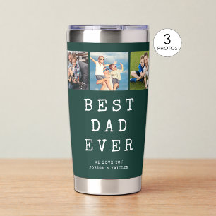 Modern BEST DAD EVER 3 Photos Green Insulated Tumbler