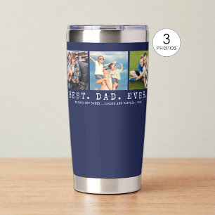 Modern BEST DAD EVER 3 Photos Navy Personalized Insulated Tumbler