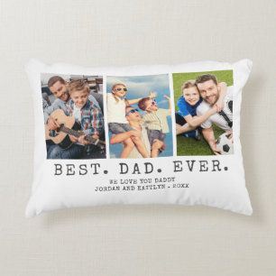 Modern BEST DAD EVER 3 Photos Personalized Accent Pillow