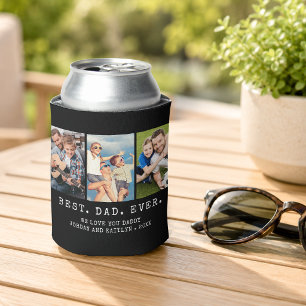 Modern BEST DAD EVER 3 Photos Personalized Can Cooler