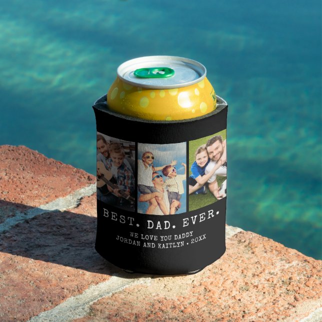 Modern BEST DAD EVER 3 Photos Personalized Can Cooler (In Situ Pool)