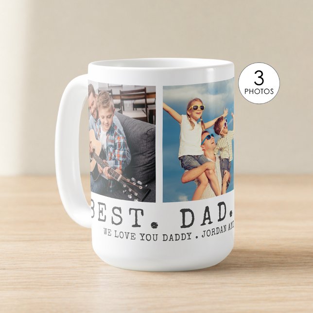Modern BEST DAD EVER 3 Photos Personalized Coffee Mug (Creator Uploaded)