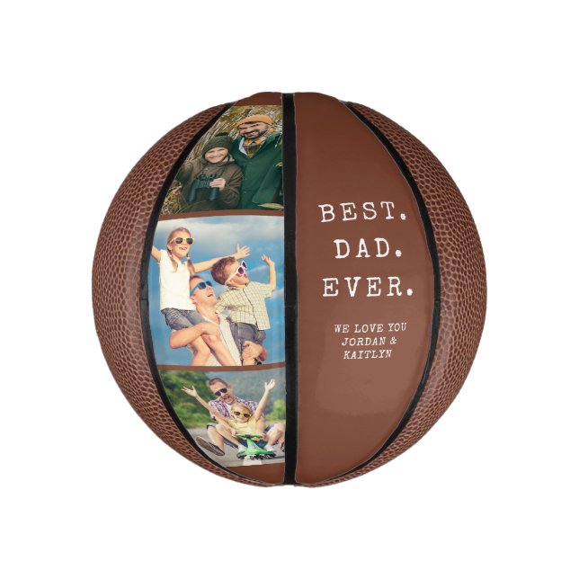 Modern BEST DAD EVER 3 Photos Personalized Custom Mini Basketball (Vertical)