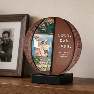 Modern BEST DAD EVER 3 Photos Personalized Custom Mini Basketball
