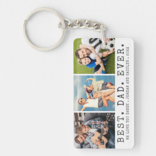 Modern BEST DAD EVER 3 Photos Personalized Keychain