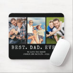Modern BEST DAD EVER 3 Photos Personalized Mouse Pad<br><div class="desc">Modern BEST DAD EVER 3 Photos Personalized Easel-Back Plaque. Create a personalized, custom photo collage mouse pad for a father featuring 3 pictures, your custom title and/or message in your choice of font styles and colours and background colour (shown in white on black). The sample is shown with the title...</div>