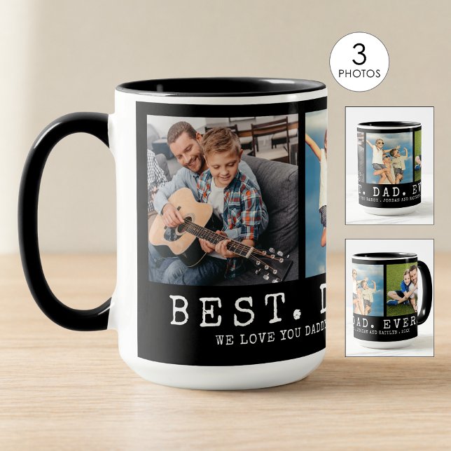 Modern BEST DAD EVER 3 Photos Personalized Mug (Creator Uploaded)